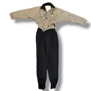 Vintage Bogner Ski Suit Women 6 Green Black Floral Embroidery One Piece 90s Luxe